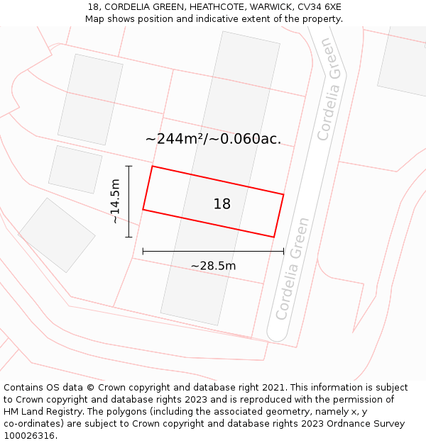 18, CORDELIA GREEN, HEATHCOTE, WARWICK, CV34 6XE: Plot and title map