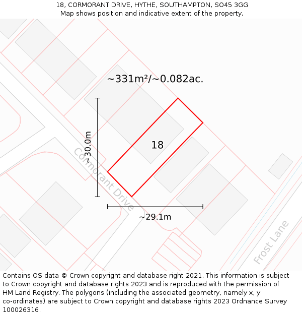 18, CORMORANT DRIVE, HYTHE, SOUTHAMPTON, SO45 3GG: Plot and title map