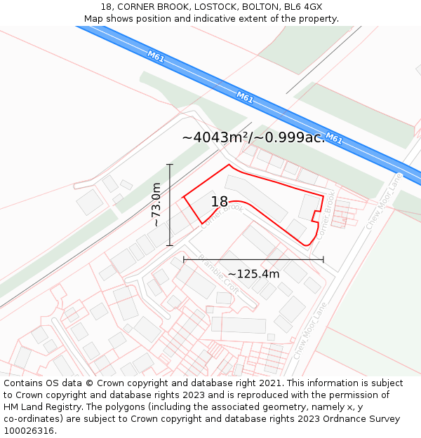 18, CORNER BROOK, LOSTOCK, BOLTON, BL6 4GX: Plot and title map