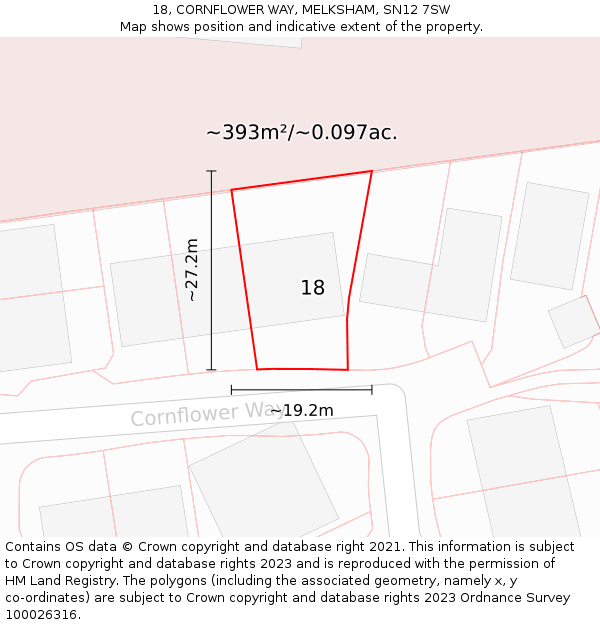 18, CORNFLOWER WAY, MELKSHAM, SN12 7SW: Plot and title map