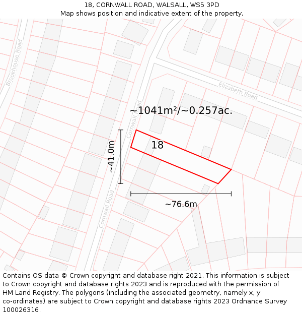 18, CORNWALL ROAD, WALSALL, WS5 3PD: Plot and title map