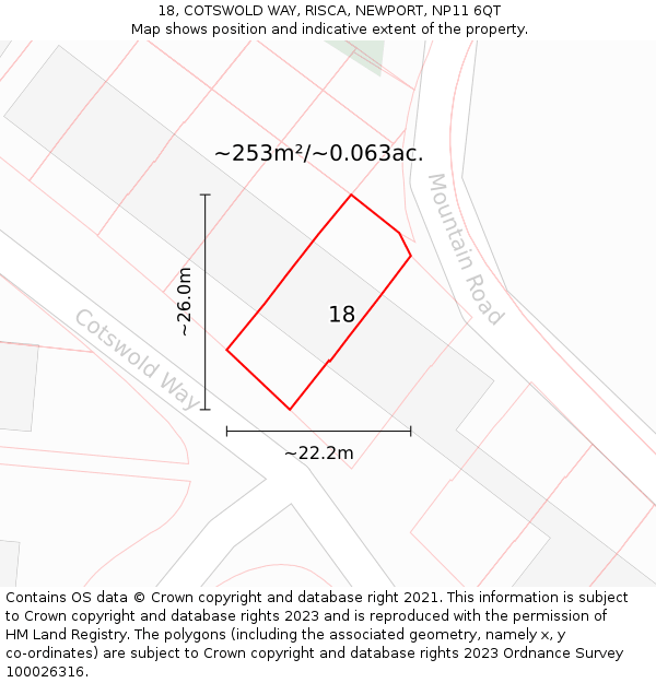 18, COTSWOLD WAY, RISCA, NEWPORT, NP11 6QT: Plot and title map