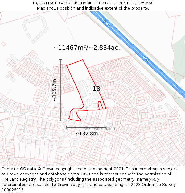 18, COTTAGE GARDENS, BAMBER BRIDGE, PRESTON, PR5 6AG: Plot and title map