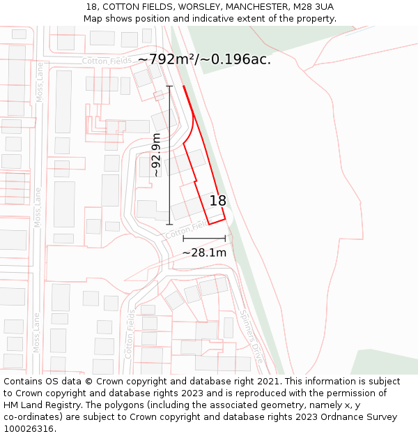 18, COTTON FIELDS, WORSLEY, MANCHESTER, M28 3UA: Plot and title map