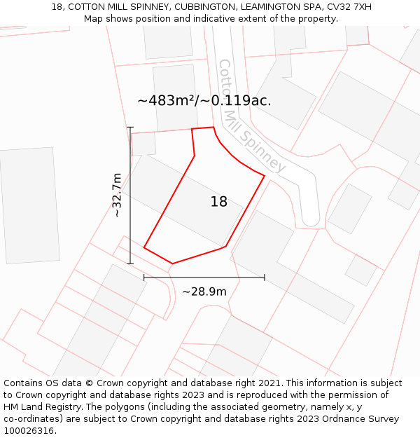 18, COTTON MILL SPINNEY, CUBBINGTON, LEAMINGTON SPA, CV32 7XH: Plot and title map
