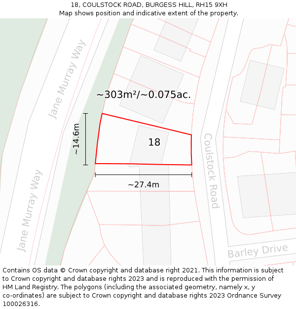 18, COULSTOCK ROAD, BURGESS HILL, RH15 9XH: Plot and title map