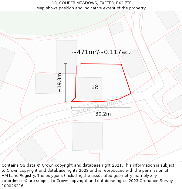 18, COUPER MEADOWS, EXETER, EX2 7TF: Plot and title map