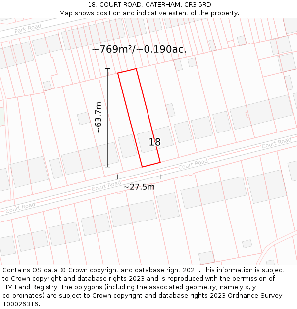 18, COURT ROAD, CATERHAM, CR3 5RD: Plot and title map