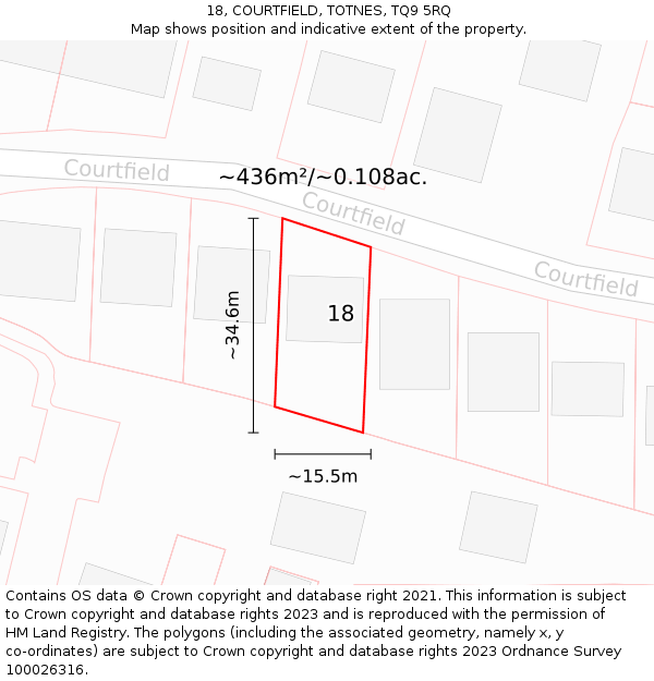 18, COURTFIELD, TOTNES, TQ9 5RQ: Plot and title map