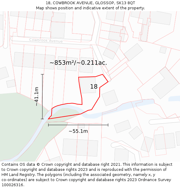 18, COWBROOK AVENUE, GLOSSOP, SK13 8QT: Plot and title map
