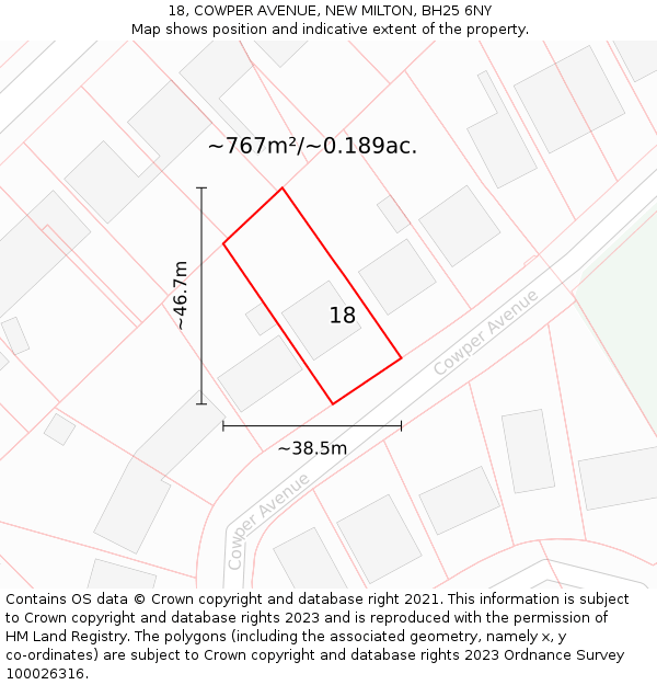 18, COWPER AVENUE, NEW MILTON, BH25 6NY: Plot and title map