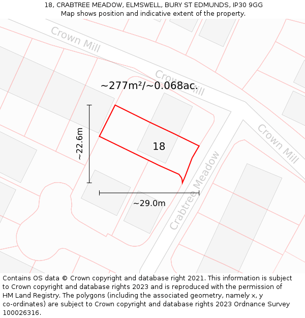 18, CRABTREE MEADOW, ELMSWELL, BURY ST EDMUNDS, IP30 9GG: Plot and title map