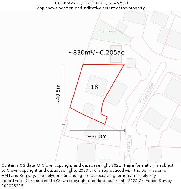 18, CRAGSIDE, CORBRIDGE, NE45 5EU: Plot and title map