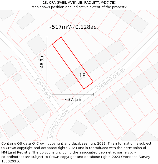 18, CRAIGWEIL AVENUE, RADLETT, WD7 7EX: Plot and title map