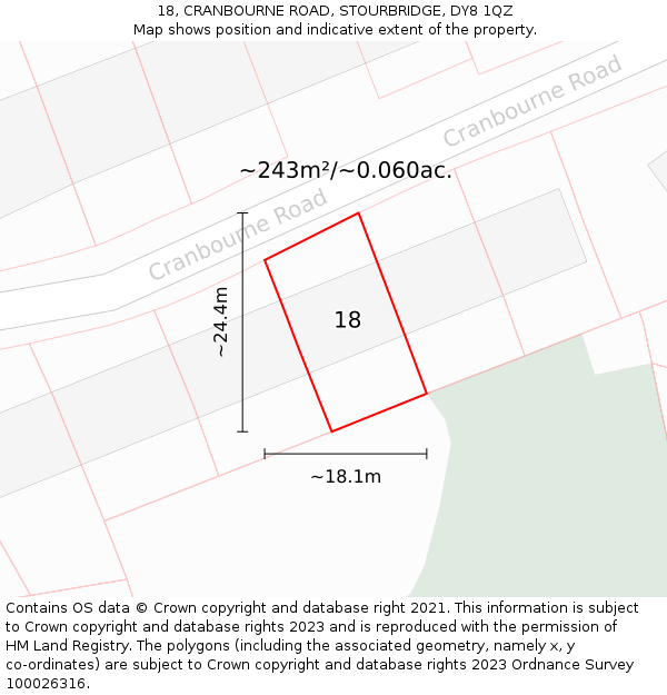 18, CRANBOURNE ROAD, STOURBRIDGE, DY8 1QZ: Plot and title map