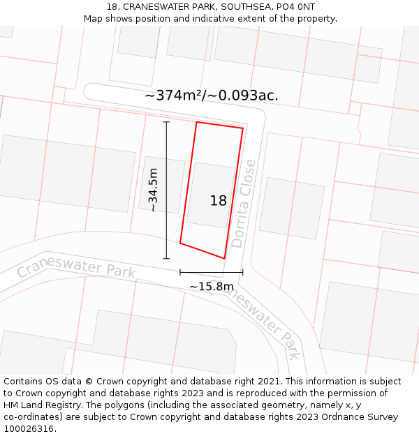 18, CRANESWATER PARK, SOUTHSEA, PO4 0NT: Plot and title map