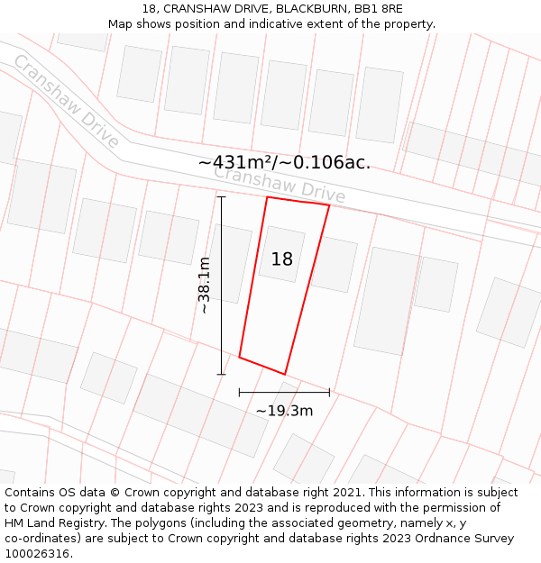 18, CRANSHAW DRIVE, BLACKBURN, BB1 8RE: Plot and title map