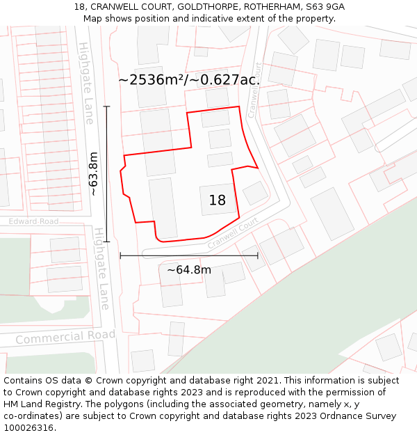 18, CRANWELL COURT, GOLDTHORPE, ROTHERHAM, S63 9GA: Plot and title map