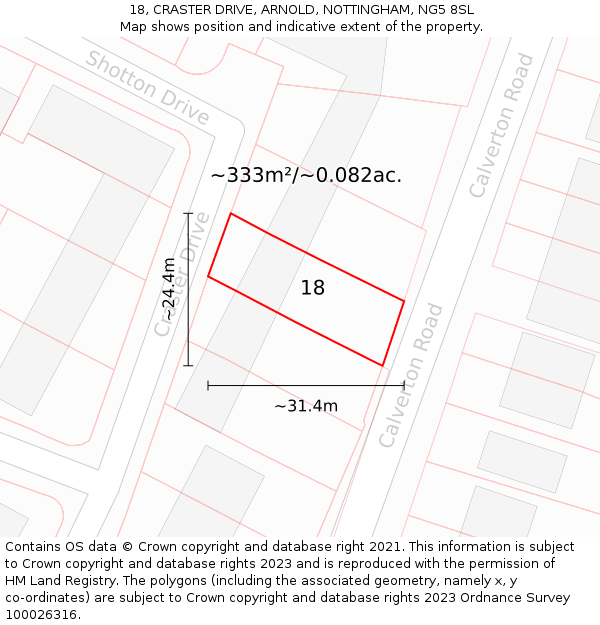 18, CRASTER DRIVE, ARNOLD, NOTTINGHAM, NG5 8SL: Plot and title map