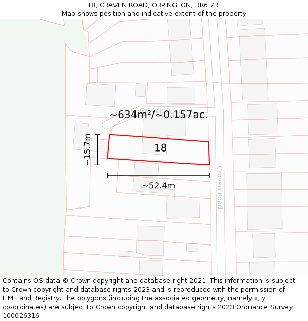 18, CRAVEN ROAD, ORPINGTON, BR6 7RT: Plot and title map