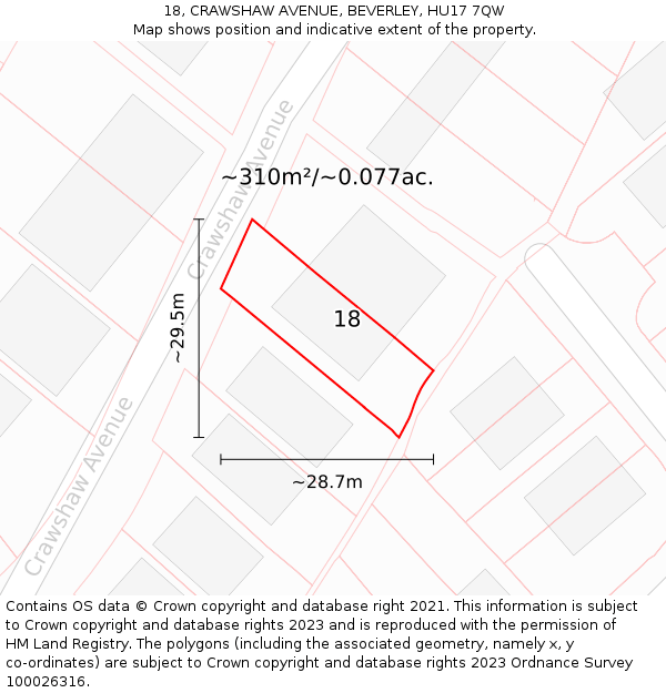 18, CRAWSHAW AVENUE, BEVERLEY, HU17 7QW: Plot and title map