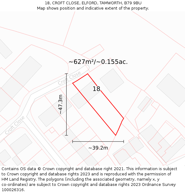 18, CROFT CLOSE, ELFORD, TAMWORTH, B79 9BU: Plot and title map