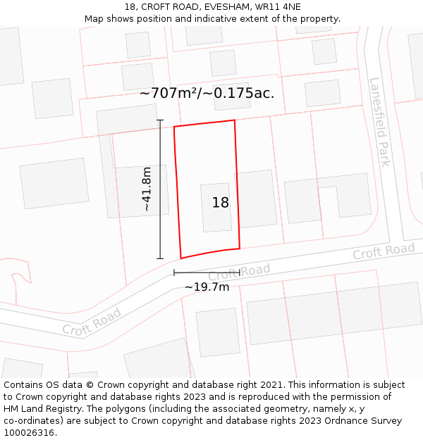 18, CROFT ROAD, EVESHAM, WR11 4NE: Plot and title map