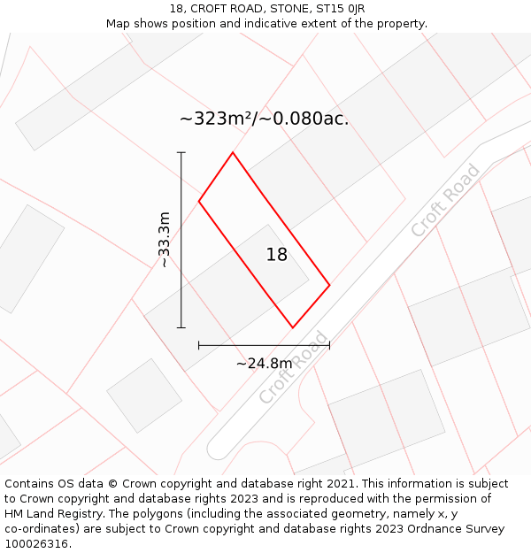 18, CROFT ROAD, STONE, ST15 0JR: Plot and title map