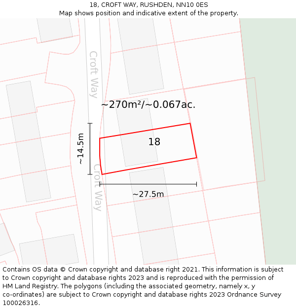 18, CROFT WAY, RUSHDEN, NN10 0ES: Plot and title map