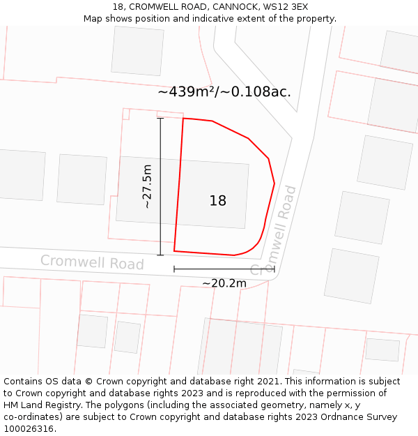 18, CROMWELL ROAD, CANNOCK, WS12 3EX: Plot and title map