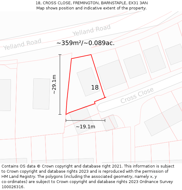 18, CROSS CLOSE, FREMINGTON, BARNSTAPLE, EX31 3AN: Plot and title map