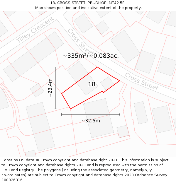 18, CROSS STREET, PRUDHOE, NE42 5FL: Plot and title map