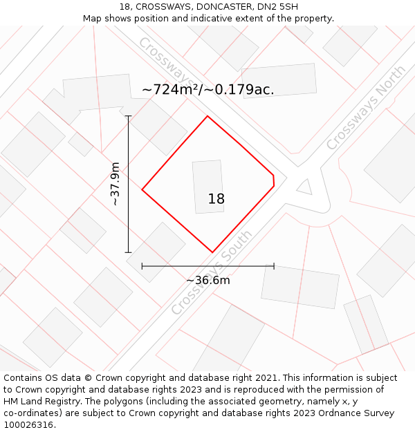 18, CROSSWAYS, DONCASTER, DN2 5SH: Plot and title map