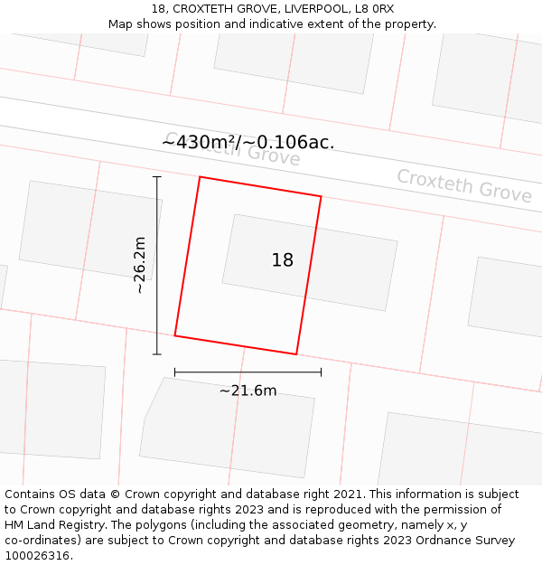 18, CROXTETH GROVE, LIVERPOOL, L8 0RX: Plot and title map