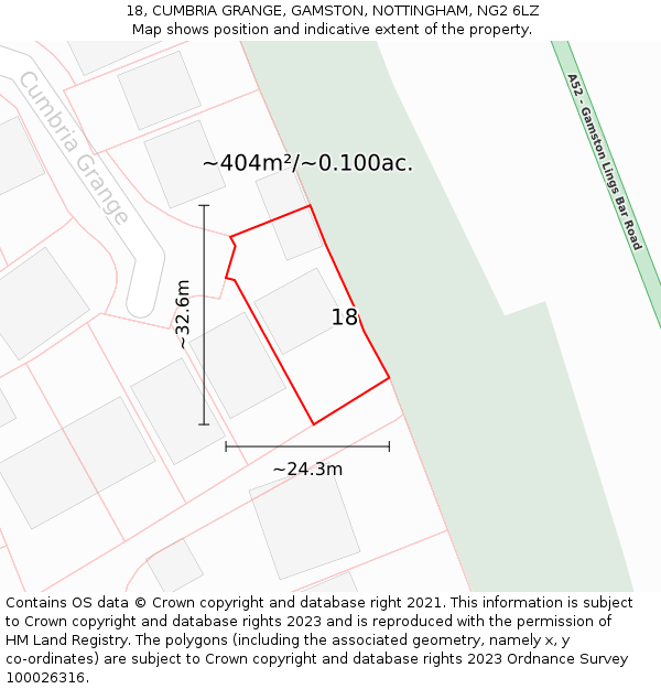 18, CUMBRIA GRANGE, GAMSTON, NOTTINGHAM, NG2 6LZ: Plot and title map