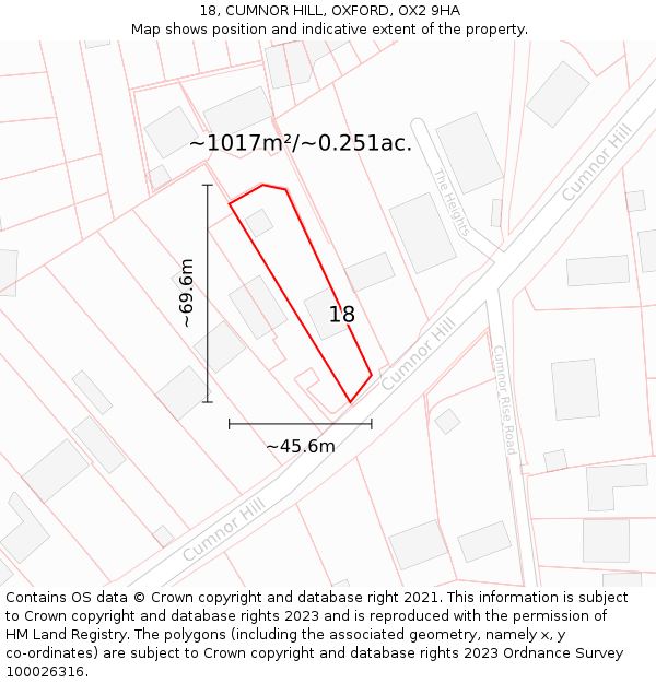 18, CUMNOR HILL, OXFORD, OX2 9HA: Plot and title map