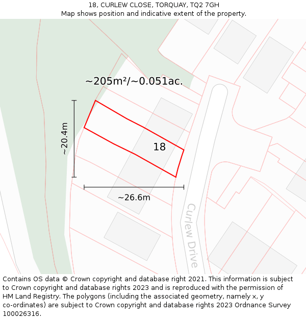 18, CURLEW CLOSE, TORQUAY, TQ2 7GH: Plot and title map