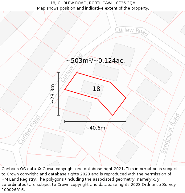 18, CURLEW ROAD, PORTHCAWL, CF36 3QA: Plot and title map