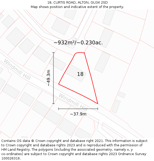 18, CURTIS ROAD, ALTON, GU34 2SD: Plot and title map