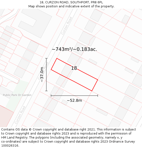 18, CURZON ROAD, SOUTHPORT, PR8 6PL: Plot and title map