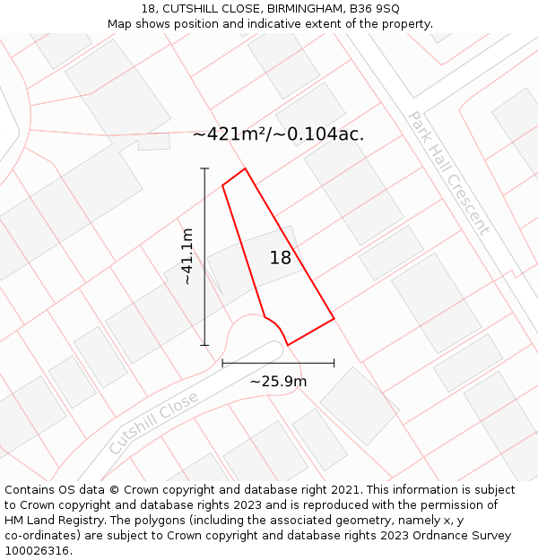 18, CUTSHILL CLOSE, BIRMINGHAM, B36 9SQ: Plot and title map