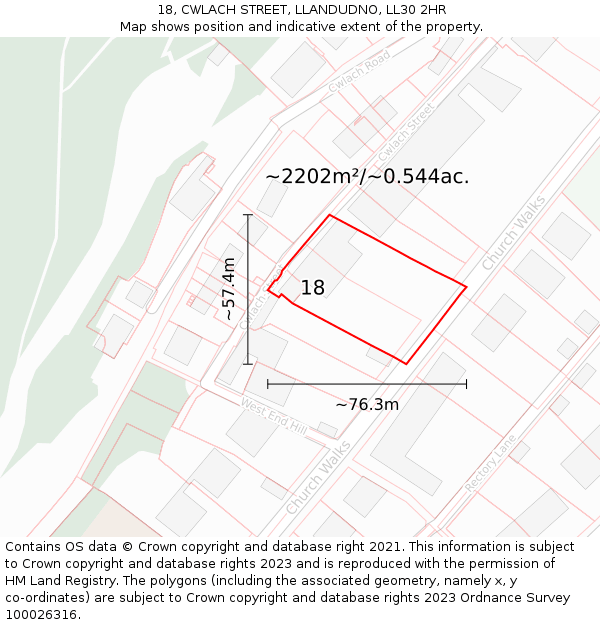 18, CWLACH STREET, LLANDUDNO, LL30 2HR: Plot and title map