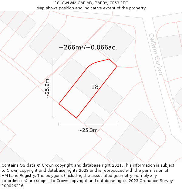 18, CWLWM CARIAD, BARRY, CF63 1EG: Plot and title map