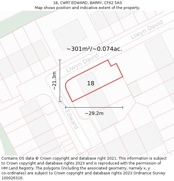 18, CWRT EDWARD, BARRY, CF62 5AS: Plot and title map