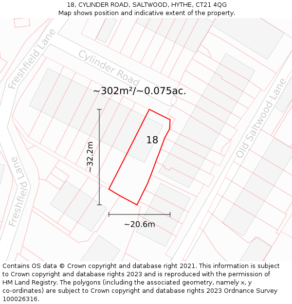 18, CYLINDER ROAD, SALTWOOD, HYTHE, CT21 4QG: Plot and title map