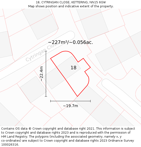 18, CYTRINGAN CLOSE, KETTERING, NN15 6GW: Plot and title map