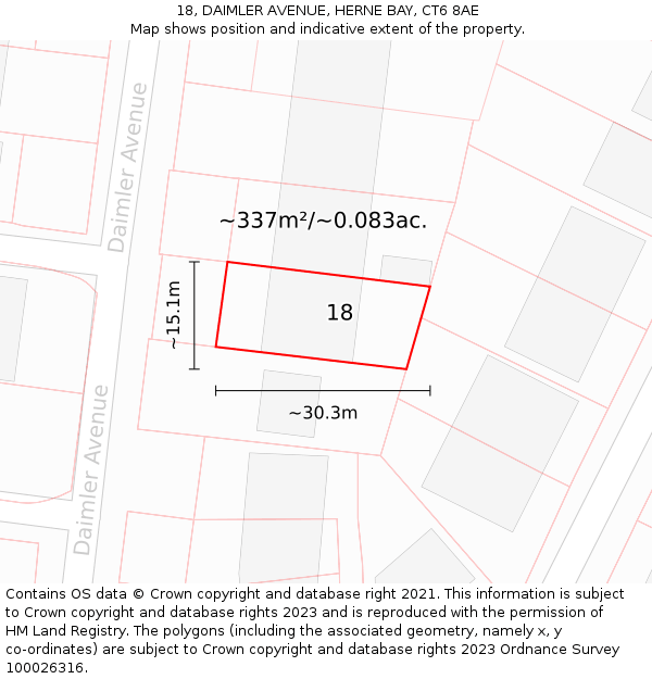 18, DAIMLER AVENUE, HERNE BAY, CT6 8AE: Plot and title map