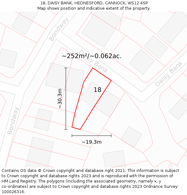 18, DAISY BANK, HEDNESFORD, CANNOCK, WS12 4SP: Plot and title map