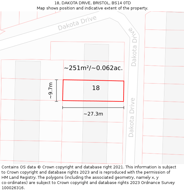 18, DAKOTA DRIVE, BRISTOL, BS14 0TD: Plot and title map