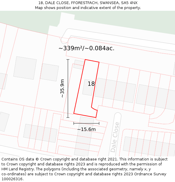 18, DALE CLOSE, FFORESTFACH, SWANSEA, SA5 4NX: Plot and title map